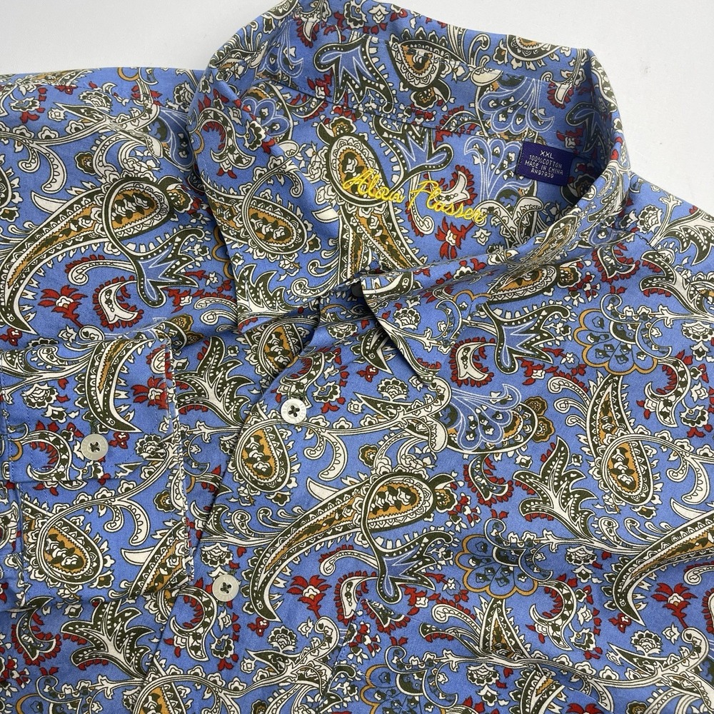 Alan Flusser Men's XXL 2XL Blue Green Red Paisley Button Down Long Sleeve Shirt